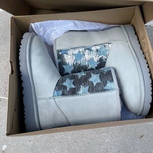 UGG Light Gray Boots with Blue Star Design
